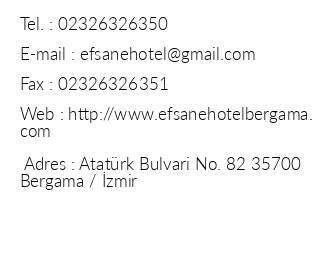 Efsane Hotel iletiim bilgileri
